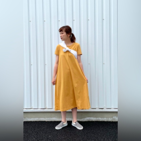 Uniqlo Dresses & Skirts - Uniqlo U Mustard Yellow Maxi Dress Minimalist Short Sleeve XS